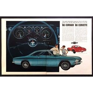 1966 Chevy Corvair Corsa & Corvette Sting Ray Sport Coupe 2page vintage print ad